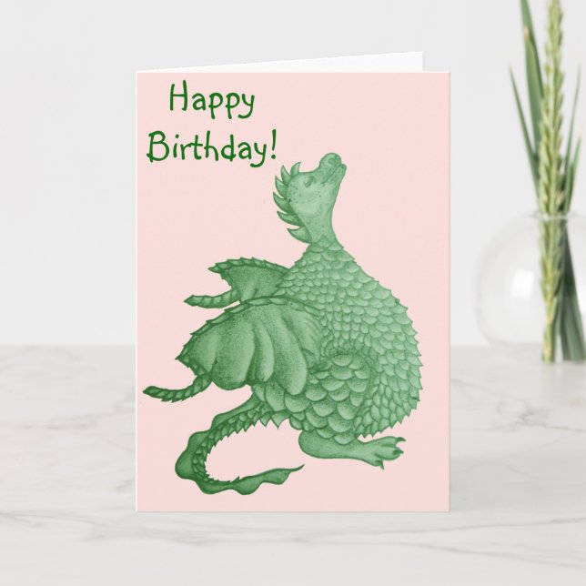 mythical fantasy creature cute green dragon card (Front)
