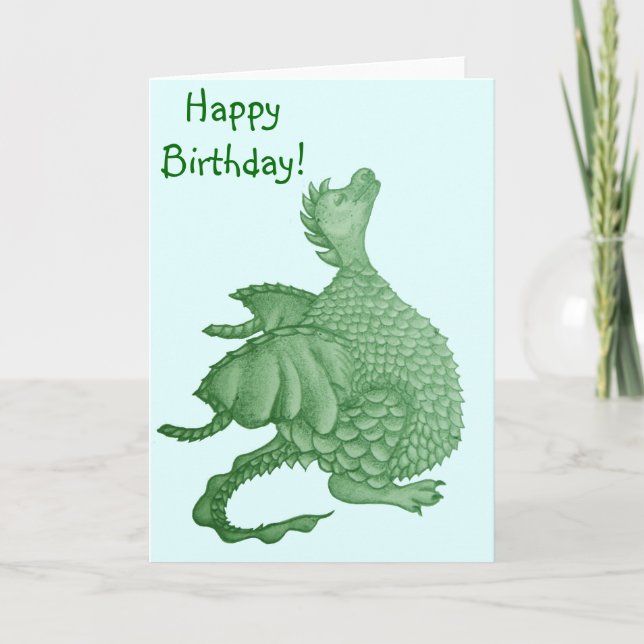 mythical fantasy creature cute green dragon card (Front)
