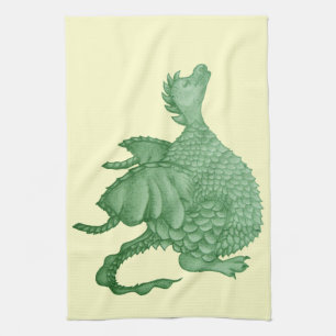 mythical fantasy creature cute green dragon kitchen towel