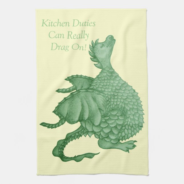 mythical fantasy creature cute green dragon kitchen towel (Vertical)