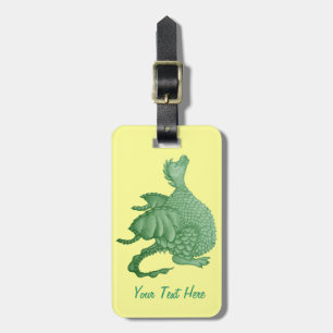 mythical fantasy creature cute green dragon luggage tag