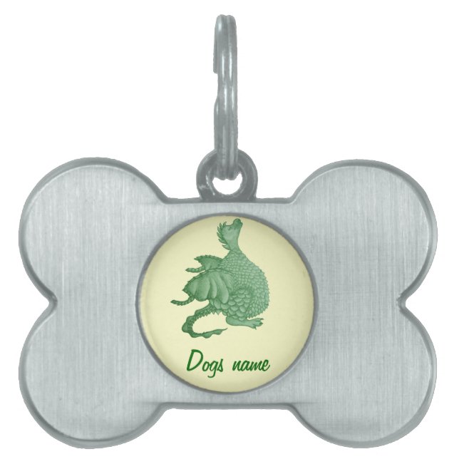 mythical fantasy creature cute green dragon pet tag (Front)
