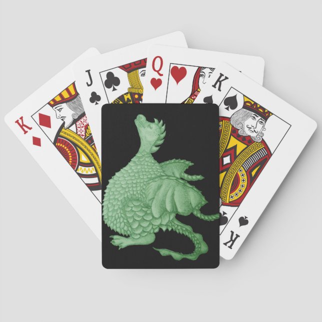 mythical fantasy creature cute green dragon playing cards (Back)