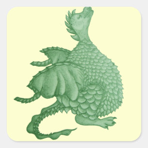 mythical fantasy creature cute green dragon square sticker