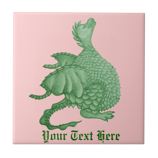 mythical fantasy creature cute green dragon tile (Front)