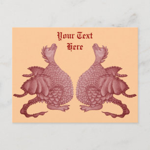 mythical fantasy creature red dragon for twins postcard