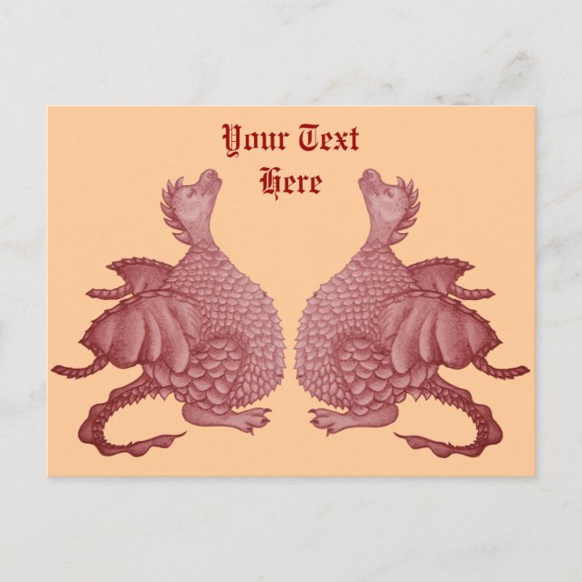 mythical fantasy creature red dragon for twins postcard (Front)