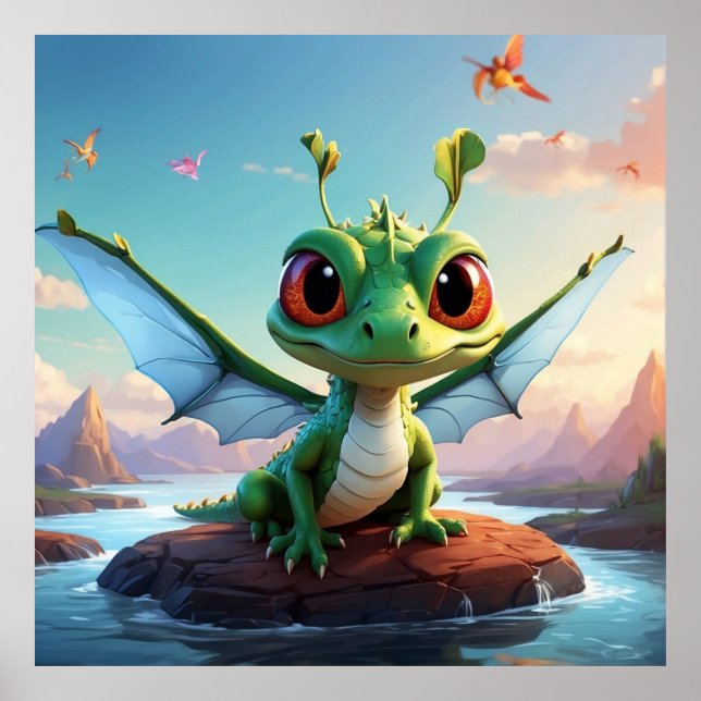 *~* Mythical Fantasy Early Dragonfly Cartoon Poster (Front)