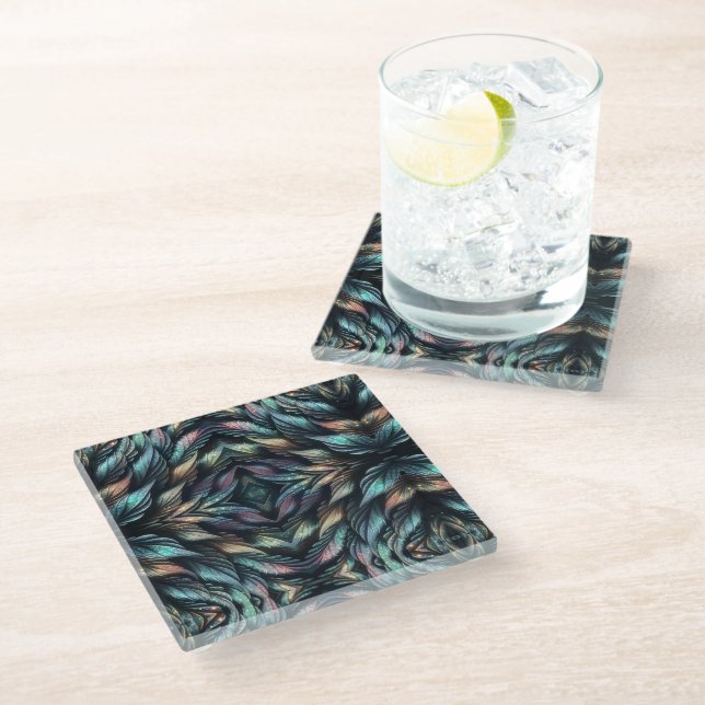 Mythical Feathers Glass Coaster (Angled)