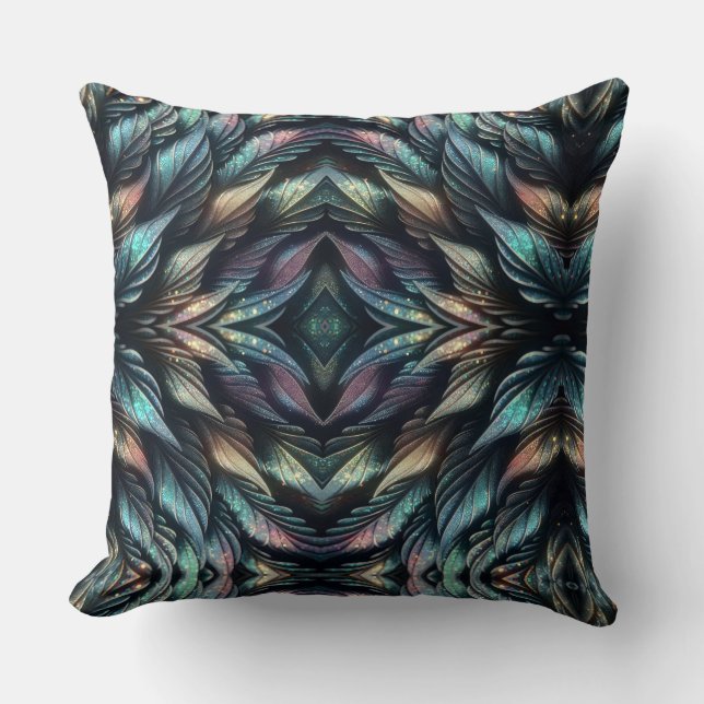 Mythical Feathers Throw Pillow (Front)
