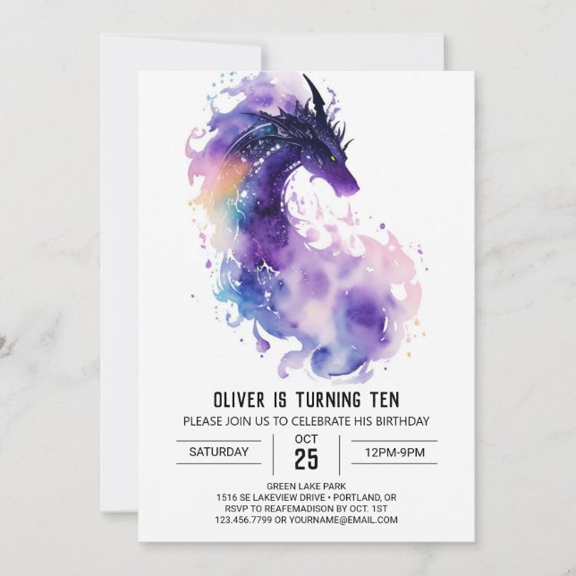 Mythical Fire-Breathing Dragon Birthday Invitation (Front)