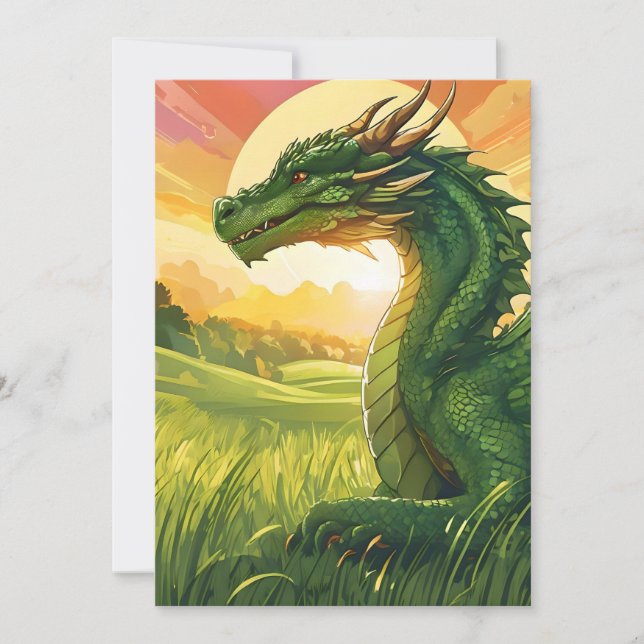 MYTHICAL GREEN DRAGON HOLIDAY CARD (Front)