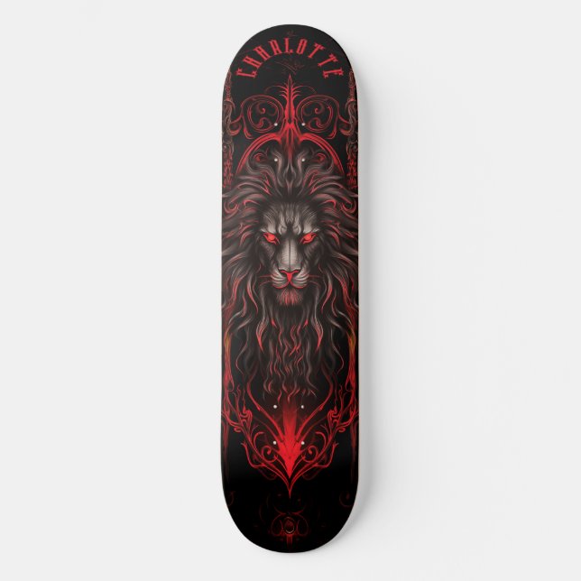 Mythical Lion with Tribal Patterns Dark Fantasy Skateboard (Front)