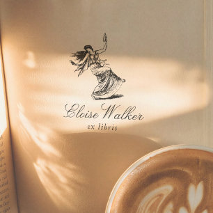 Mythical Nymph Illustration Ex Libris Book Rubber Stamp