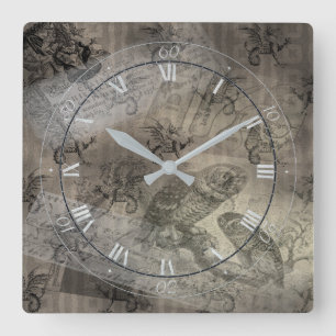 Mythical Owl Halloween Ephemera Paper Pattern  Square Wall Clock