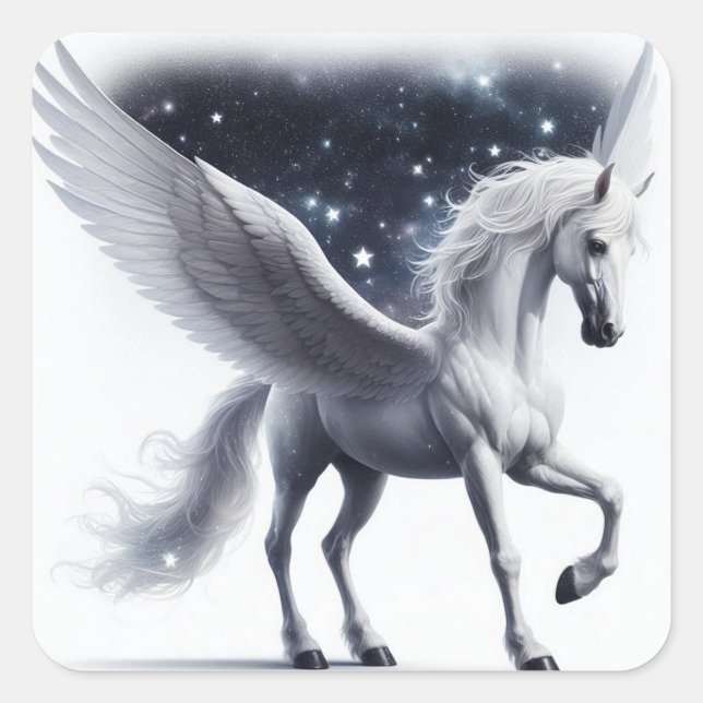Mythical Pegasus with Stars Between Her Wings Square Sticker (Front)