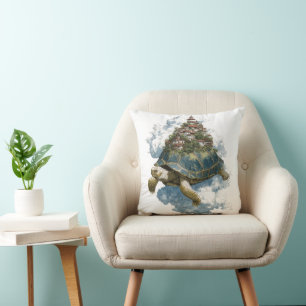 Mythical Sky Tortoise Carrying a Floating City Throw Pillow