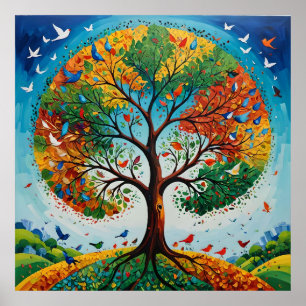 Mythical Tree of Seasons - Gond Art Poster