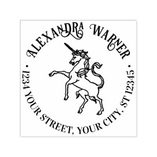 Mythical Unicorn Line Art Name Return Address Self-inking Stamp