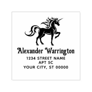 Mythical Unicorn Name Return Address Self-inking Stamp