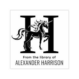 Mythical Unicorn Over Single Bold Init Name Book Self-inking Stamp