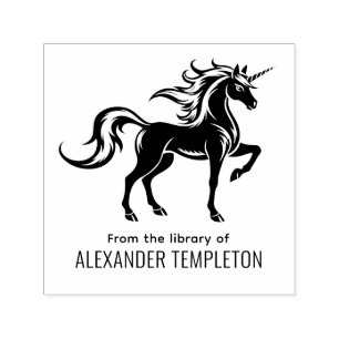 * Mythical Unicorn Silhouette Library Book Name Self-inking Stamp