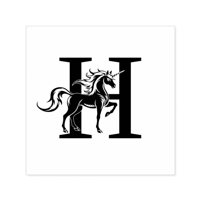 Mythical Unicorn Silhouette Over Single Bold Init Self-inking Stamp (Design)