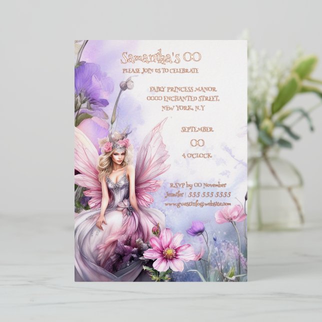 Mythical watercolor fairy princess pink floral  (Standing Front)