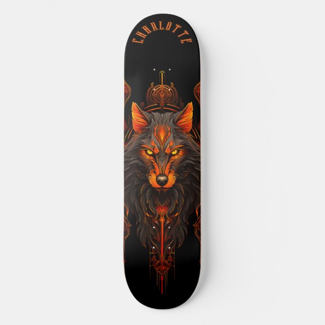 Mythical Werewolf Tribal Patterns Dark Fantasy Skateboard (Front)