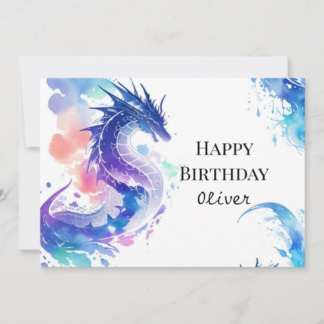 Mythical Whimsical Dragon Birthday Card (Front)