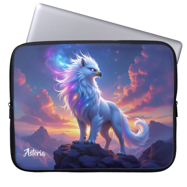 Mythical White Griffin on Top of the World Laptop Sleeve (Front)