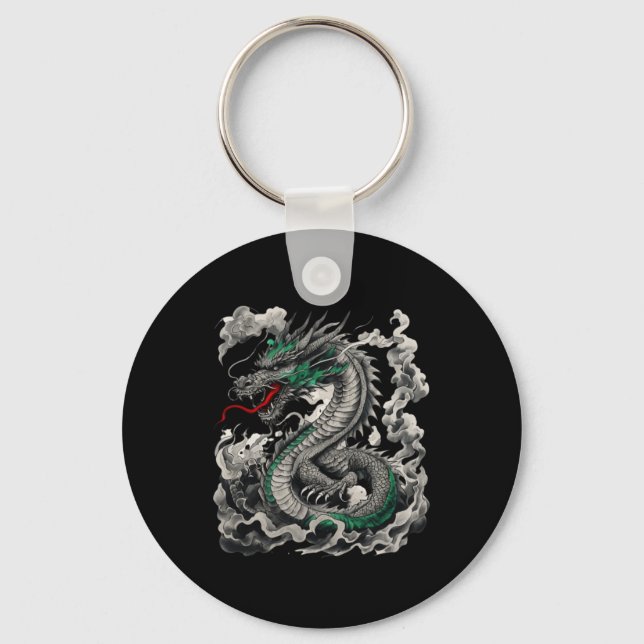 Mythological Dragon Tattoo Design With Black  Keychain (Front)