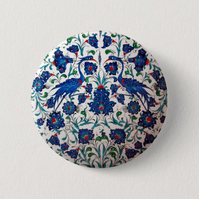 Mythological Heron Bird Design Tile Art 2 Inch Round Button (Front)