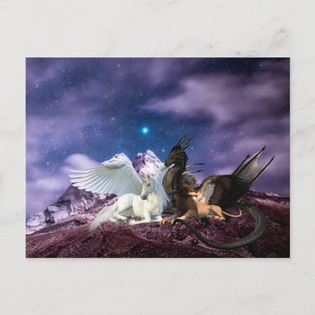 Mythology Dragon Griffin Unicorn Pegasus Postcard (Front)