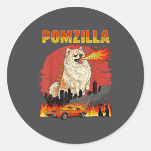 Mzilla Meranian Dog Vintage Monster M Dog Lover Classic Round Sticker