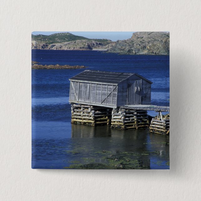 N.A., Canada, Newfoundland, Durrell. Fishing 2 Inch Square Button (Front)