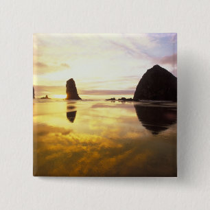 N.A., USA, Oregon, Cannon Beach Sunset with 2 Inch Square Button