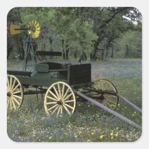 N.A., USA, Texas, Devine, Old wagon and Square Sticker