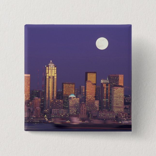 N.A., USA, Washington, Seattle Seattle skyline 2 Inch Square Button (Front)