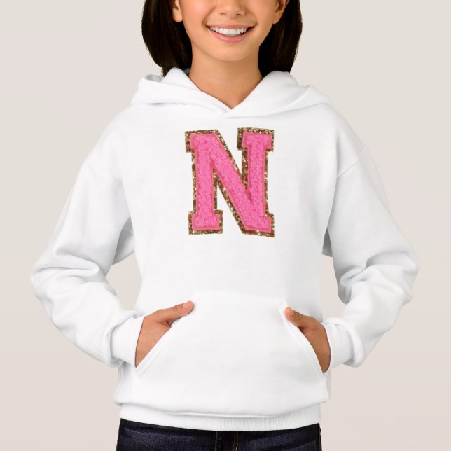 N - Bubblegum Glitter Varsity Letter Patches   (Front)