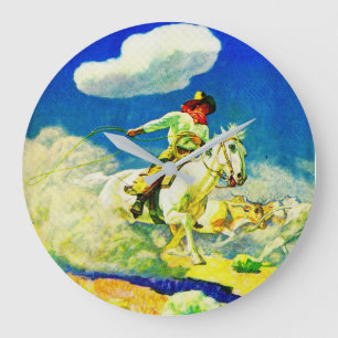 N. C. Wyeth cowboy Large Clock