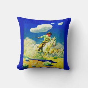 N. C. Wyeth cowboy print Throw Pillow