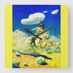 N. C. Wyeth cowboy Square Wall Clock