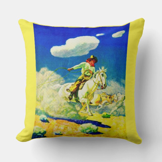 N. C. Wyeth cowboy Throw Pillow (Front)