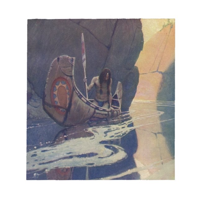 N. C. Wyeth Indian Canoe Paddling Illustration Art Notepad (Front)
