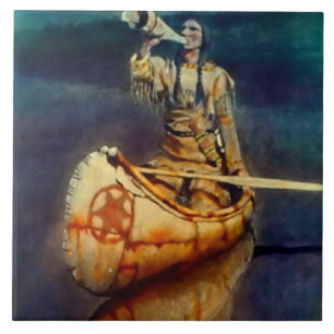 N C Wyeth Western Painting “The Moose Call” Tile