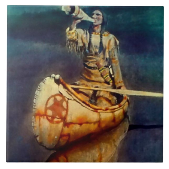 N C Wyeth Western Painting “The Moose Call” Tile (Front)