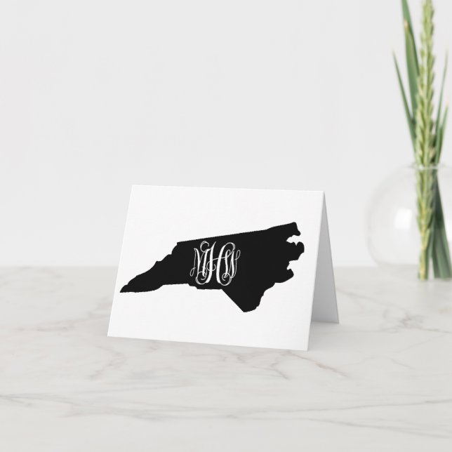 N Carolina Black White Vine Monogram DIY BG Thank You Card (Front)