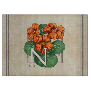 N for Nasturiums Flower Alphabet Monogram Cutting Board