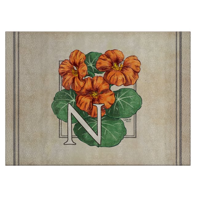 N for Nasturiums Flower Alphabet Monogram Cutting Board (Front)